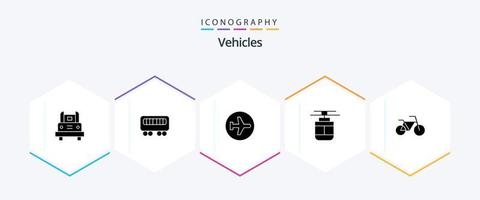 Fahrzeuge 25 Glyphe Symbol Pack einschließlich Fahrzeuge. Straßenbahn. Aero Ebene. Umriss. Zeichen vektor