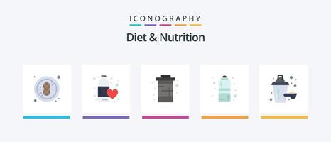 diet och näring platt 5 ikon packa Inklusive tillsats. sporter. koks. kondition hälsa. vatten. kreativ ikoner design vektor