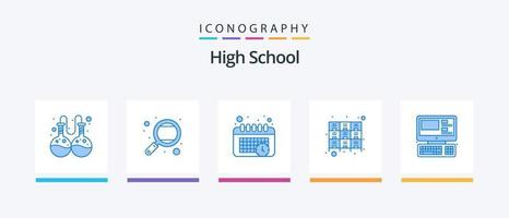 hoch Schule Blau 5 Symbol Pack einschließlich Monitor. Gestell. Kalender. Dateien. Schublade. kreativ Symbole Design vektor