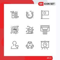 9 Universal- Gliederung Zeichen Symbole von vpn Verschlüsselung Hufeisen Flagge Bangladesch editierbar Vektor Design Elemente