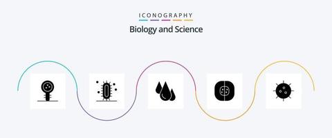 biologi glyf 5 ikon packa Inklusive kemi. bakterie. vetenskap. laboratorium. cell vektor