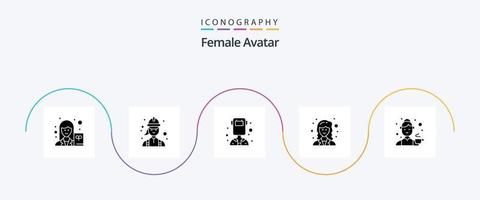 kvinna avatar glyf 5 ikon packa Inklusive avatar. forskare. tekniker. matematiker. svetsare vektor