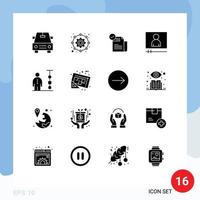 16 fast glyf begrepp för webbplatser mobil och appar företags- förvaltning Diagram funktion företag spelare redigerbar vektor design element