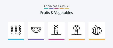 frukt och grönsaker linje 5 ikon packa Inklusive . klocka. frukt. kreativ ikoner design vektor