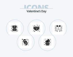valentines dag glyf ikon packa 5 ikon design. romantik. kalsonger. efterrätt. kärlek. bröllop vektor