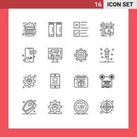 modern einstellen von 16 Umrisse Piktogramm von Telefon Kommunikation Tick Tafel Etikette editierbar Vektor Design Elemente