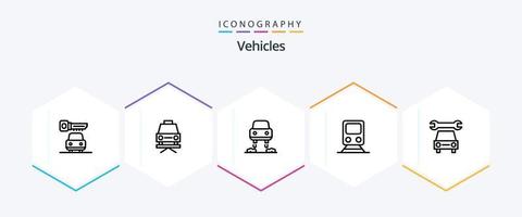 Fahrzeuge 25 Linie Symbol Pack einschließlich . Reparatur. Zukunft. Wagen. Transport vektor