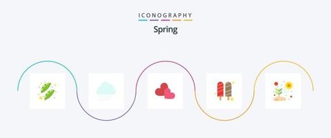 vår platt 5 ikon packa Inklusive ljus. pinne. hjärta. is. grädde vektor