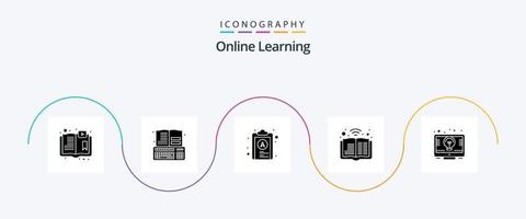 online Lernen Glyphe 5 Symbol Pack einschließlich Idee. Signal. prüfen Liste. Podcast. Buch vektor