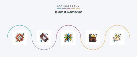 Islam und Ramadan Linie gefüllt eben 5 Symbol Pack einschließlich Hand. Religion. geometrisch. Moschee. Muslim vektor