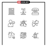 uppsättning av 9 modern ui ikoner symboler tecken för arktisk verklig egendom Kontakt oss nyckel använda sig av redigerbar vektor design element