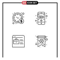 uppsättning av 4 modern ui ikoner symboler tecken för förvaltning jobb hemsida kamera mobil inspelning kort redigerbar vektor design element