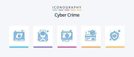 cyber brottslighet blå 5 ikon packa Inklusive handla. säkerhet. insekt. kort. Bankomat kort. kreativ ikoner design vektor