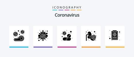 Coronavirus Glyphe 5 Symbol Pack einschließlich Lunge. Krankheit. Krankheit. Virus. Tablette. kreativ Symbole Design vektor