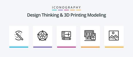 design tänkande och d utskrift modellering linje 5 ikon packa Inklusive utbildning. kalkylator. borste. utbildning. dator. kreativ ikoner design vektor