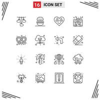 Gliederung Pack von 16 Universal- Symbole von Brot Liebe Emoji Aktentasche mögen editierbar Vektor Design Elemente