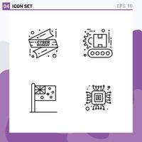 grupp av 4 fylld linje platt färger tecken och symboler för band Land cyber måndag försäljning tillverkning nation redigerbar vektor design element