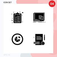 4 universell fast glyfer uppsättning för webb och mobil tillämpningar kolla upp lista Diagram fönster os paj redigerbar vektor design element