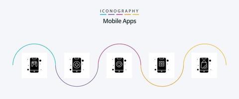 mobil appar glyf 5 ikon packa Inklusive samspel. appar. vård. hjärta vektor