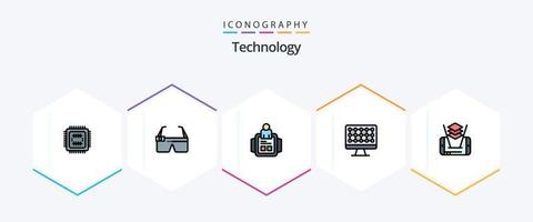teknologi 25 fylld linje ikon packa Inklusive teknologi. mobil. hand Kolla på. hårdvara. dator vektor