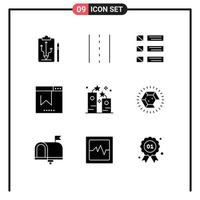 uppsättning av 9 modern ui ikoner symboler tecken för seo bokmärke väg ui lista redigerbar vektor design element