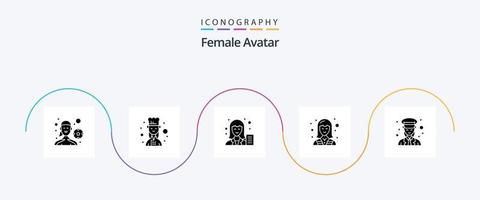 kvinna avatar glyf 5 ikon packa Inklusive arbetstagare. kvinna. blogg. elektriker. författare vektor