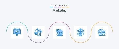 Marketing Blau 5 Symbol Pack einschließlich Wagen. Idee. Analyse. Inhalt. Gehirn vektor