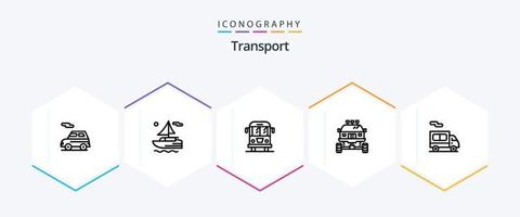 Transport 25 Linie Symbol Pack einschließlich Transport. Transport. Ladung. Schmutz. Fahrrad vektor
