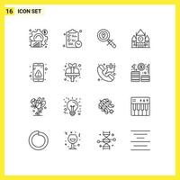 uppsättning av 16 modern ui ikoner symboler tecken för app regering tid Centrum blockera navigering redigerbar vektor design element