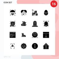 16 solide Glyphe Konzept zum Websites Handy, Mobiltelefon und Apps Sicherheit Ei Auto Ostern Feier editierbar Vektor Design Elemente