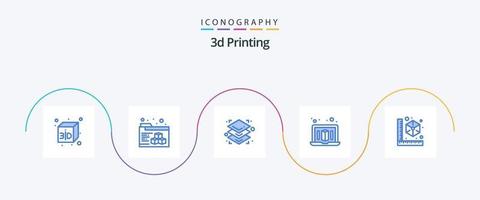 3d Drucken Blau 5 Symbol Pack einschließlich Drucker. Gerät. s. Würfel. 3d vektor