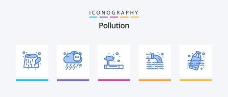 Verschmutzung Blau 5 Symbol Pack einschließlich . Abfall. Rauch. Verschmutzung. radioaktiv. kreativ Symbole Design vektor