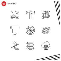Lager Vektor Symbol Pack von 9 Linie Zeichen und Symbole zum Zitrone Essen Verschmutzung verwöhnt Slip editierbar Vektor Design Elemente