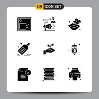 9 Universal- solide Glyphe Zeichen Symbole von Angebot Etikett Megaphon Pakete Romantik editierbar Vektor Design Elemente
