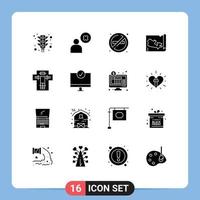 Benutzer Schnittstelle Pack von 16 Basic solide Glyphen von enthaupten Bett Feuer Kanada Karte editierbar Vektor Design Elemente