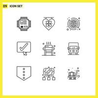 9 Benutzer Schnittstelle Gliederung Pack von modern Zeichen und Symbole von Bett Tick Hochzeit schwarz Geld editierbar Vektor Design Elemente