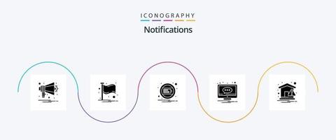 Benachrichtigungen Glyphe 5 Symbol Pack einschließlich heim. Benachrichtigung. Batterie. Botschaft. Plaudern vektor