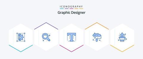 grafisk designer 25 blå ikon packa Inklusive inlagd växt. trädgårdsarbete. font. vält. borsta vektor