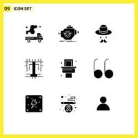 Gruppe von 9 solide Glyphen Zeichen und Symbole zum Toilette Prozess Motor- kreativ Tag editierbar Vektor Design Elemente