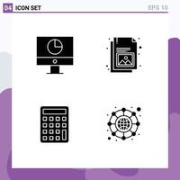 Lager Vektor Symbol Pack von 4 Linie Zeichen und Symbole zum Computer Taschenrechner Geld dokumentieren Bildung editierbar Vektor Design Elemente