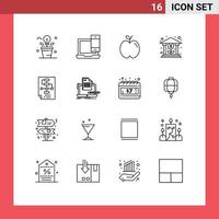 Universal- Symbol Symbole Gruppe von 16 modern Umrisse von Wachstum Finanzen MacBook Bank Schule editierbar Vektor Design Elemente