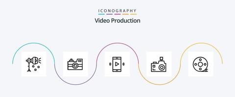 video produktion linje 5 ikon packa Inklusive blixt fotografi. kamera. retro kamera. volym. öppen volym vektor