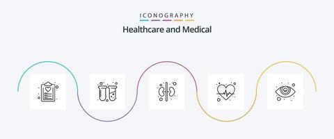 medizinisch Linie 5 Symbol Pack einschließlich Sehvermögen. Herz Pflege. Labor. Impuls. schlagen vektor