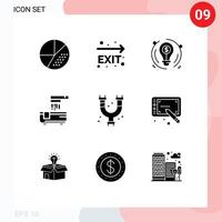 Lager Vektor Symbol Pack von 9 Linie Zeichen und Symbole zum mechanisch Badewanne Navigation Badezimmer Dollar editierbar Vektor Design Elemente