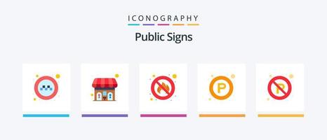 Öffentlichkeit Zeichen eben 5 Symbol Pack einschließlich regulatorisch. Nein. Feuer. Ort. Zeichen. kreativ Symbole Design vektor