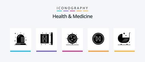 Gesundheit und Medizin Glyphe 5 Symbol Pack einschließlich Gesundheit. Pflege. form. Medizin. form. kreativ Symbole Design vektor