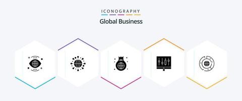 global företag 25 glyf ikon packa Inklusive marknadsföra. data. väska. Diagram. investering vektor