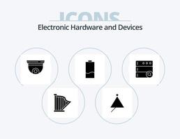 enheter glyf ikon packa 5 ikon design. elektricitet. batteri. ljud. övervakning. tak vektor