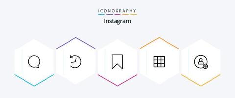 Instagram 25 linje ikon packa Inklusive tweeta. Följ. gränssnitt. set. Galleri vektor