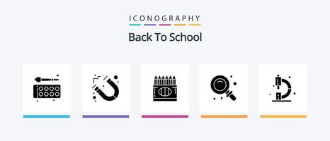 tillbaka till skola glyf 5 ikon packa Inklusive biologi. forskning. tillbaka till skola. skola. utbildning. kreativ ikoner design vektor